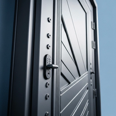Modern armored door with multiple locks, sleek design, and robust construction