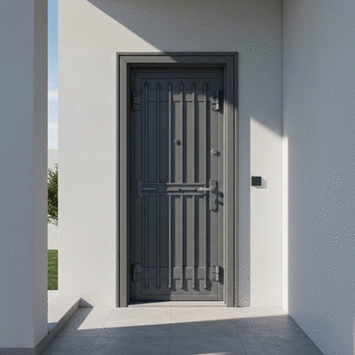 Modern reinforced door in a home setting, security focused