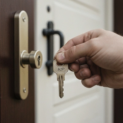 Main tenant une clé devant une serrure A2P certifiée