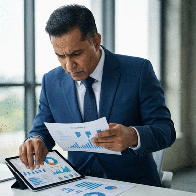Business professional reviewing security documents