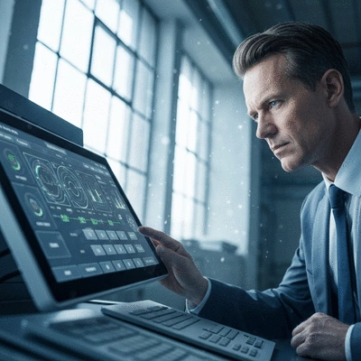 Professional inspecting a security system panel