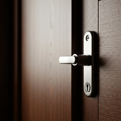 Modern security lock on a wooden door
