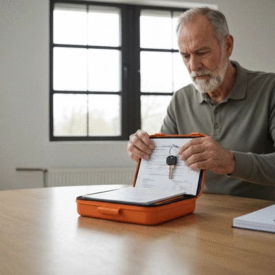 Personne organisant des clés de rechange et des documents importants