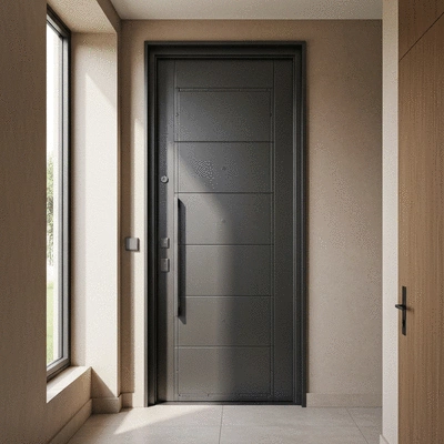 Modern armoured door in a stylish home entrance, security focus