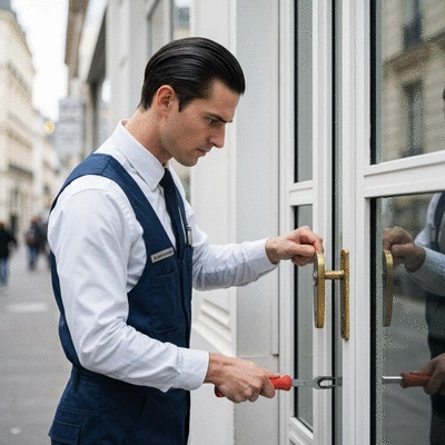 Serrurier professionnel ouvrant une porte de magasin à Clichy avec des outils non destructifs