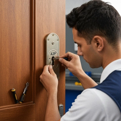 Serrurier expert testant une serrure A2P sur une porte