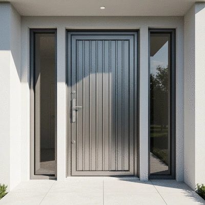 Porte blindée moderne dans une entrée de maison sécurisée