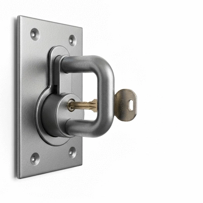 Close-up of a modern A2P certified door lock with a key inserted, showing robust security features