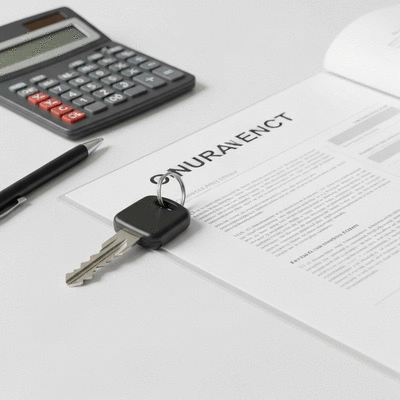 Clé de serrure de sécurité moderne et contrat d'assurance sur un bureau