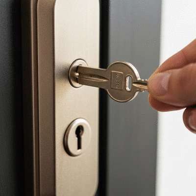 Clé dans une serrure de porte blindée