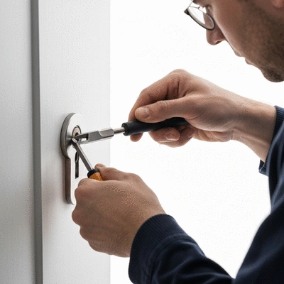 Serrurier utilisant des outils pour ouvrir une porte