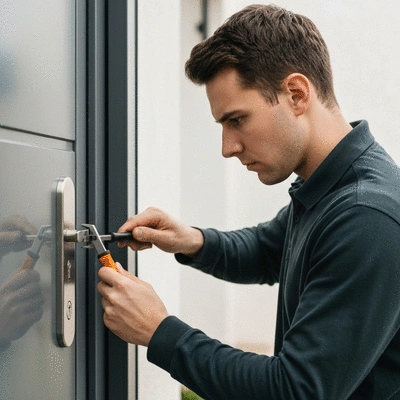 Serrurier ouvrant une porte avec des outils sp&eacute;cialis&eacute;s