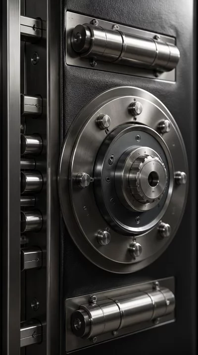 Close-up of a high-security lock on an elegant armored door, showcasing advanced locking mechanisms